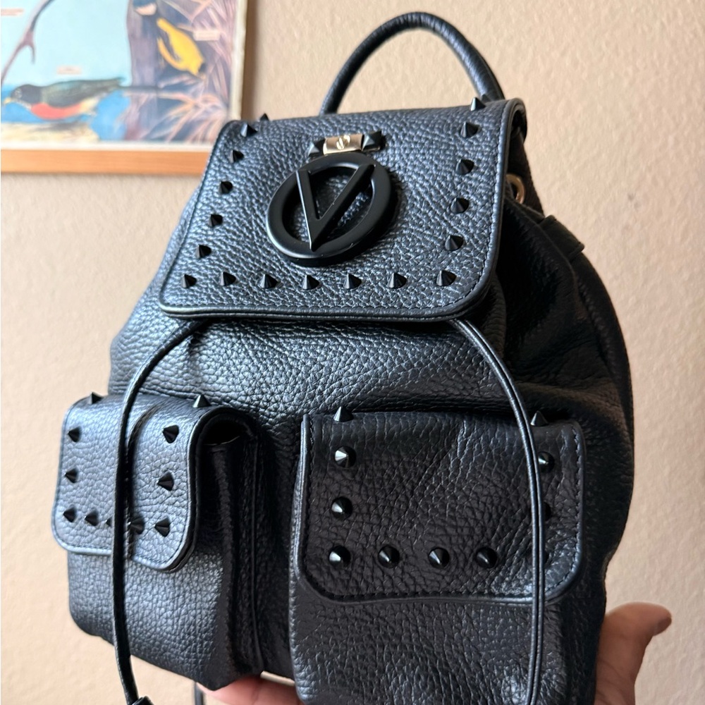 Valentino by Mario Valentino Pyramid Stud Logo Leather Backpack